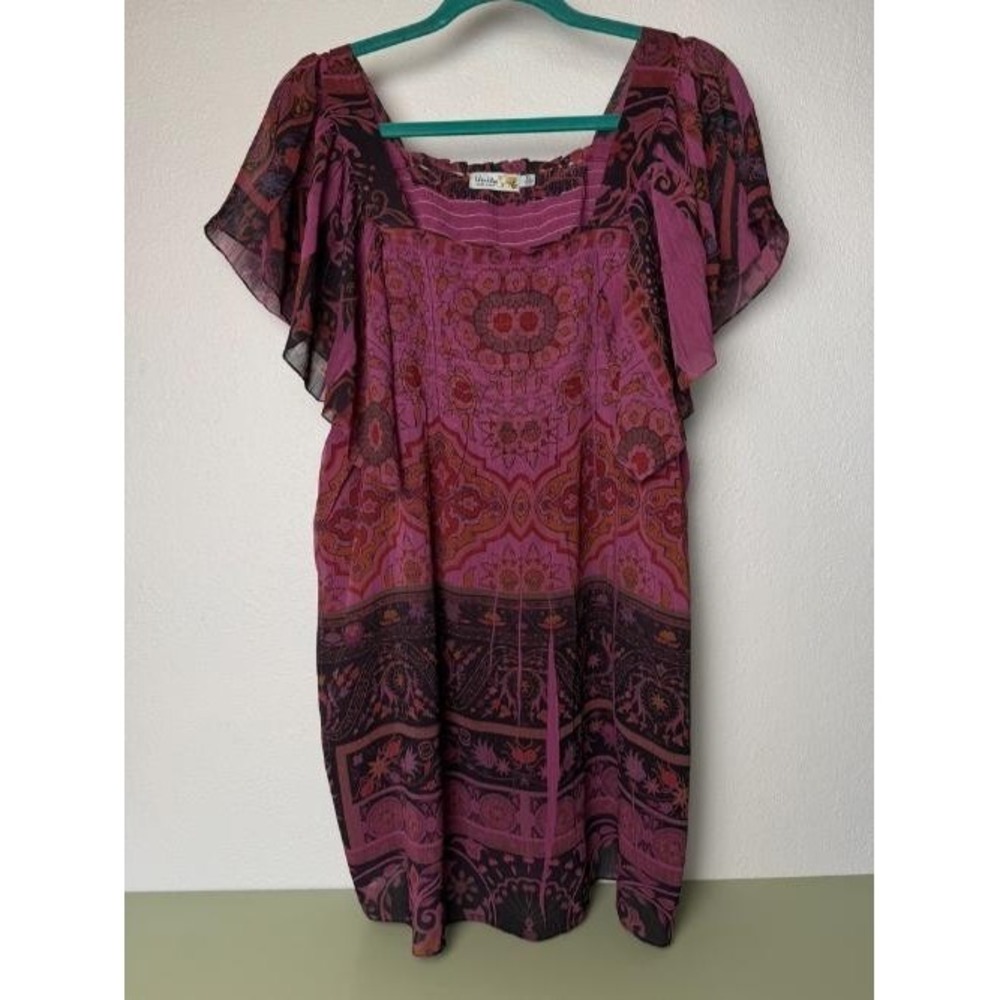 Unity World Wear Tunic Top Womens XL Purple Paisley‎ Boho Festival Peasant Top